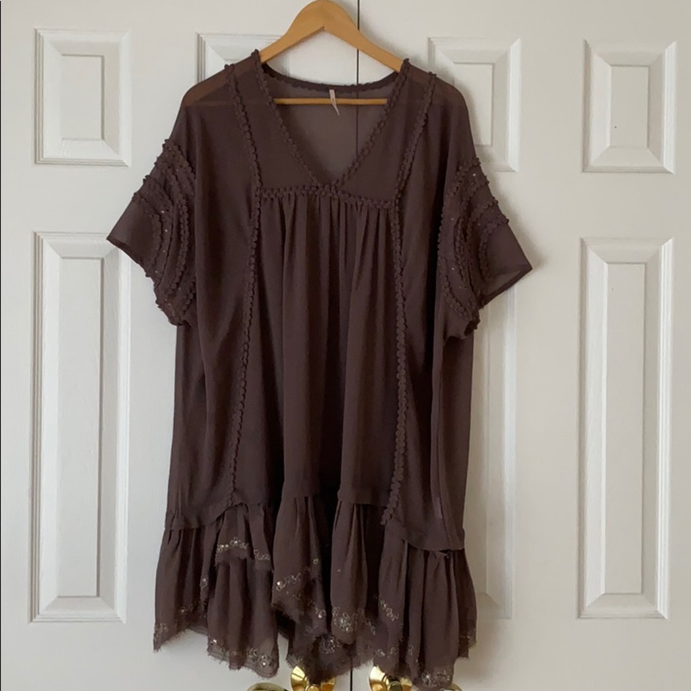 Free People Brown Sheer braided-detailed Tunic